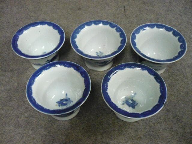 伊万里 海辺風景 染付 広東型 蕎麦猪口 5個 [B31397]