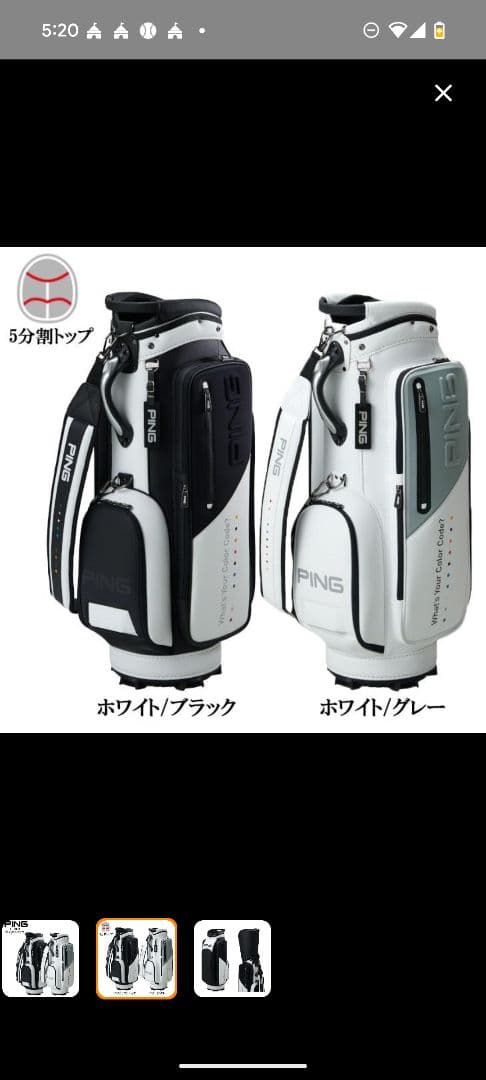 PING ゴルフバッグ ホワイト/グレー