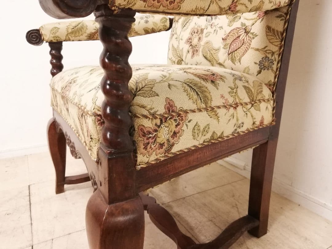 アンティーク ゴブラン織 ウイングバックアームチェア フランス 生地張り替え済