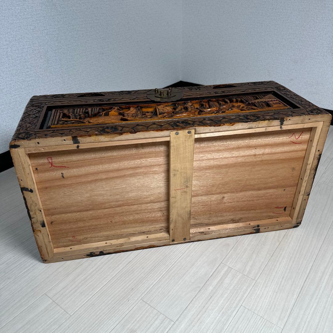 細密彫刻 豪華 木彫トランク アジアン家具 木箱 収納 箪笥 帆船彫刻 ※r2※