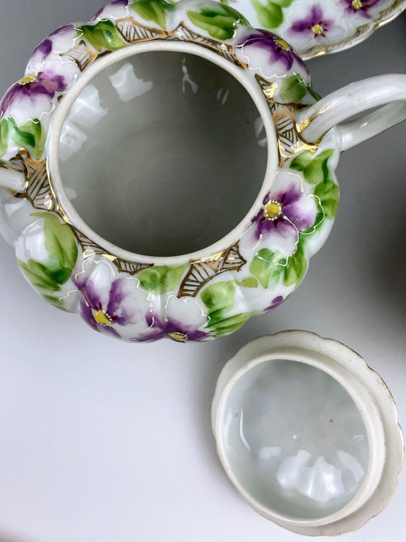 【美品】オールドノリタケ パンジー紋 ティーセット ビオラ 三つ脚 猫足