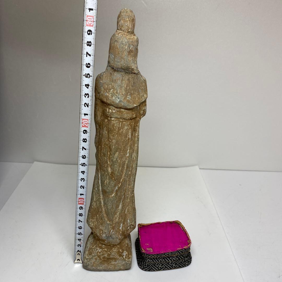 古代　唐物　石仏像　仕立箱付　高さ約31㎝　タエサ　東さ8-0107☆2F