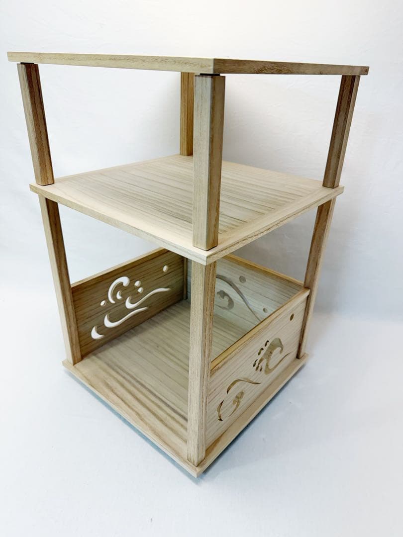 未使用 茶道具 幸斎造 淡々斎好 荒磯棚 桐木地 四本柱 波頭透し 組立式 元箱