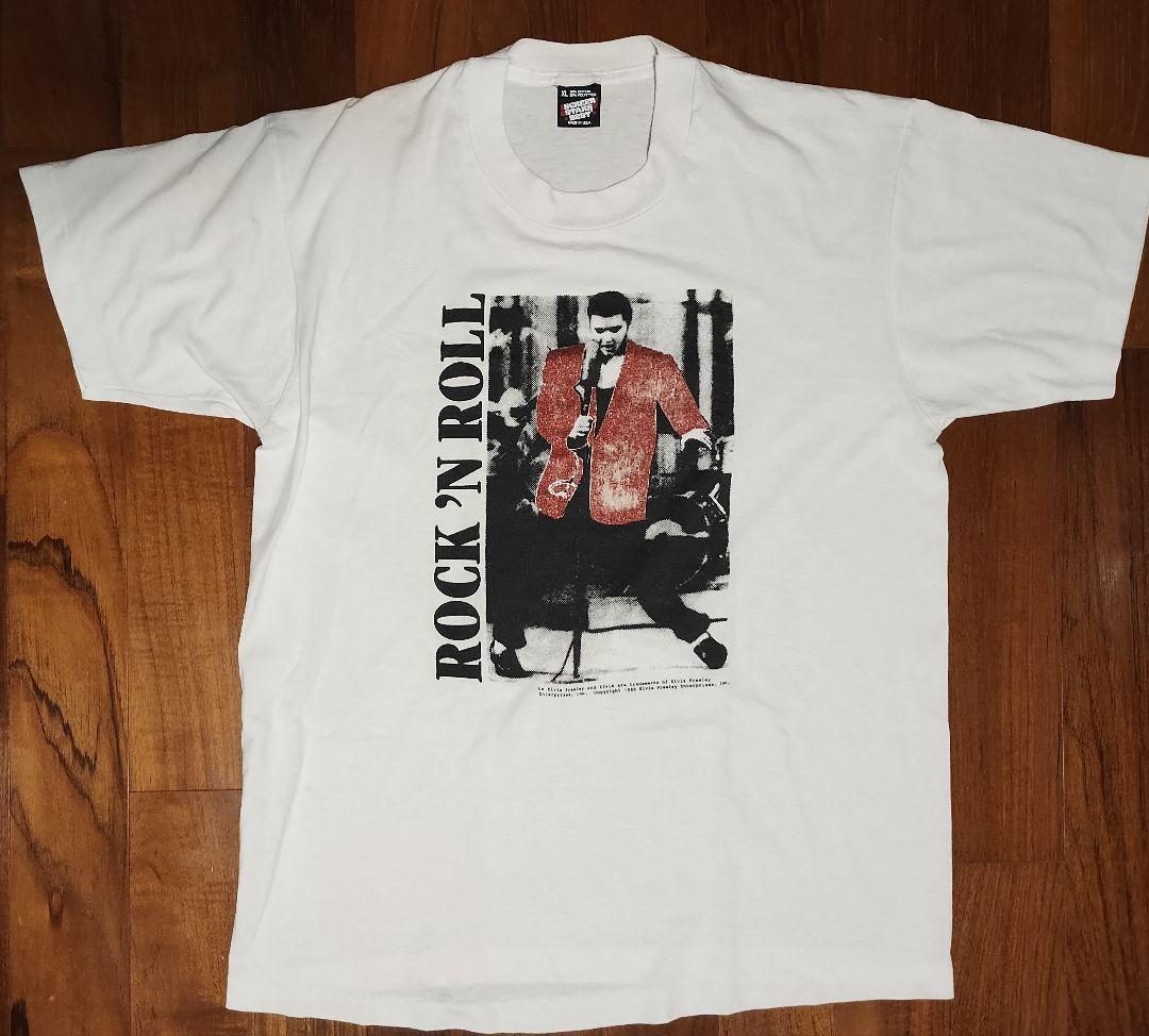 エルビス・プレスリー 1988 R&R ビンテージ モノクロラメ Tシャツ XL