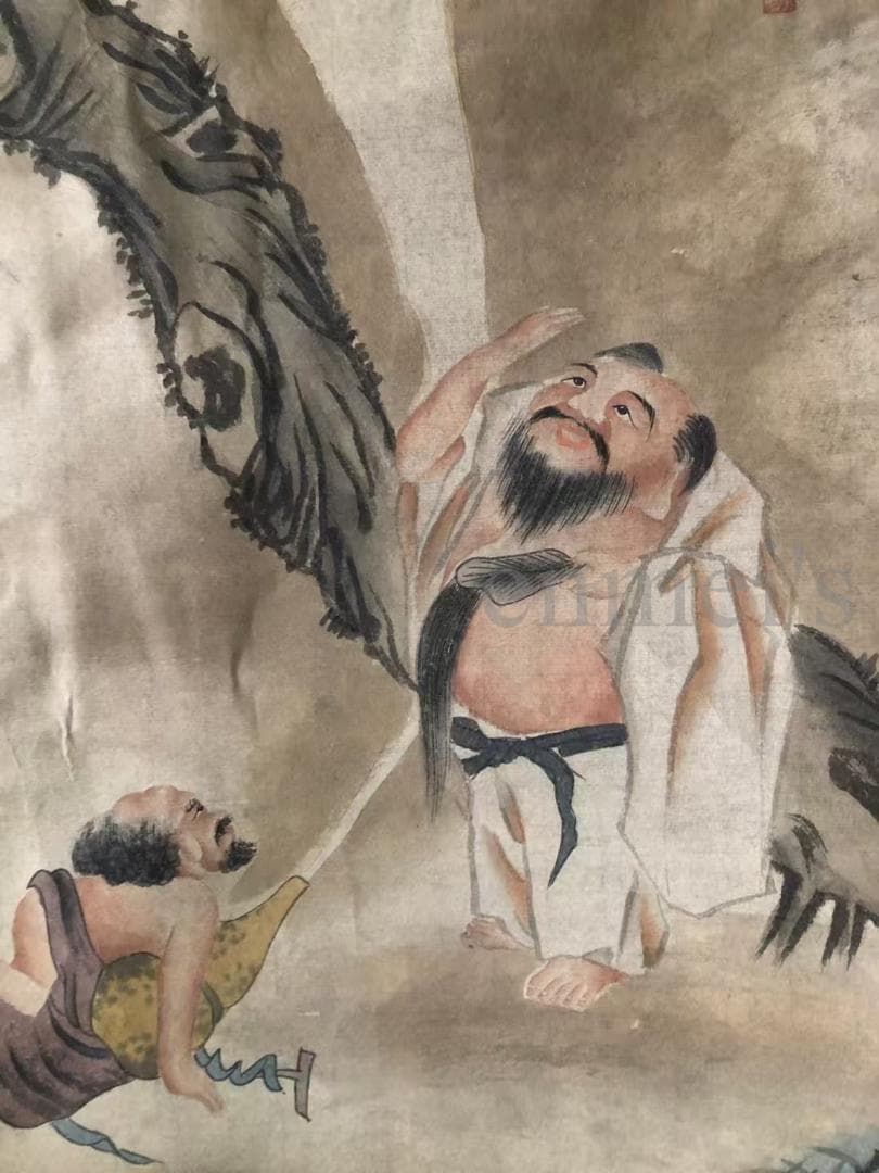 中国古美術・字画三尺中堂人物掛軸・水墨画・金廷標印款・書道・宣紙・純手描き・肉筆