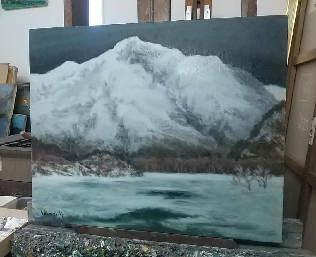 「凍る」2001 F15 絵画 油絵 油彩画 至仏山 尾瀬ヶ原