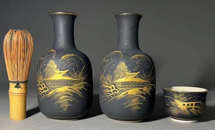 【エビス】徳利 酒盃 九谷焼 在銘 九谷雪山 金襴手 酒器 細工 時代物 酒杯