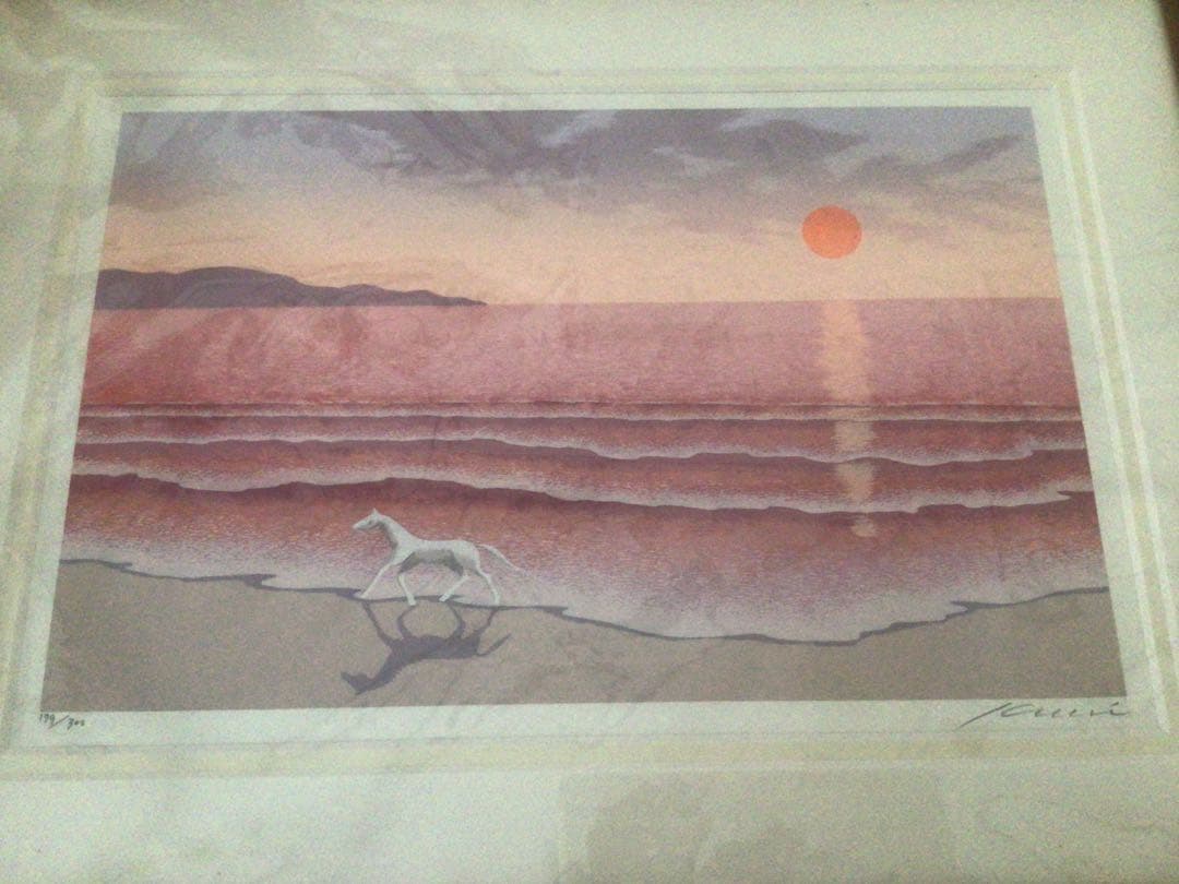 競馬重賞勝利記念贈答品 国武久巳 シルクスクリーン『渚を駆ける』未展示未開封品
