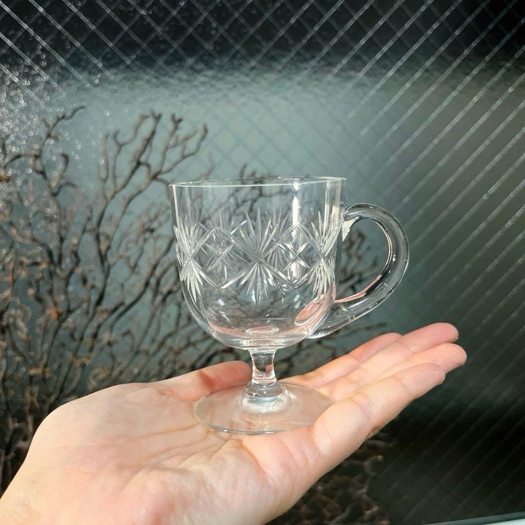 骨董　時代ガラス　ギヤマン　切子　耳付ききグラス　リキュールグラス　１客　ウラン