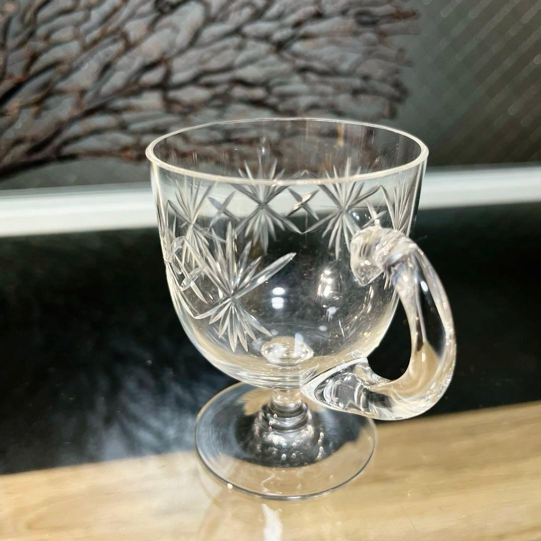 骨董　時代ガラス　ギヤマン　切子　耳付ききグラス　リキュールグラス　１客　ウラン