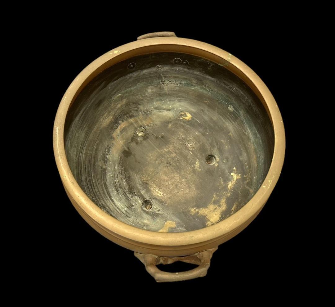 大きな 銅製 火鉢 象嵌 在銘 骨董 古玩 横幅-約53㎝ 高さ-約29㎝