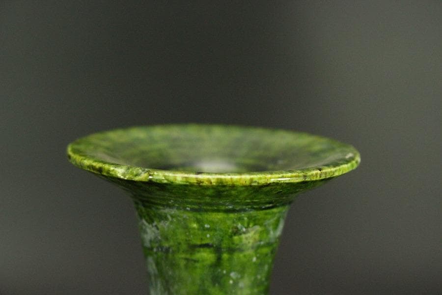 中国美術 緑釉 ニ彩 貼花瓶 高26.3cm(LC145)