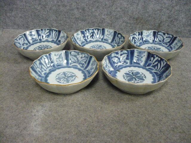 伊万里 芙蓉手 草花文 染付 なます皿 5枚 [B31390]