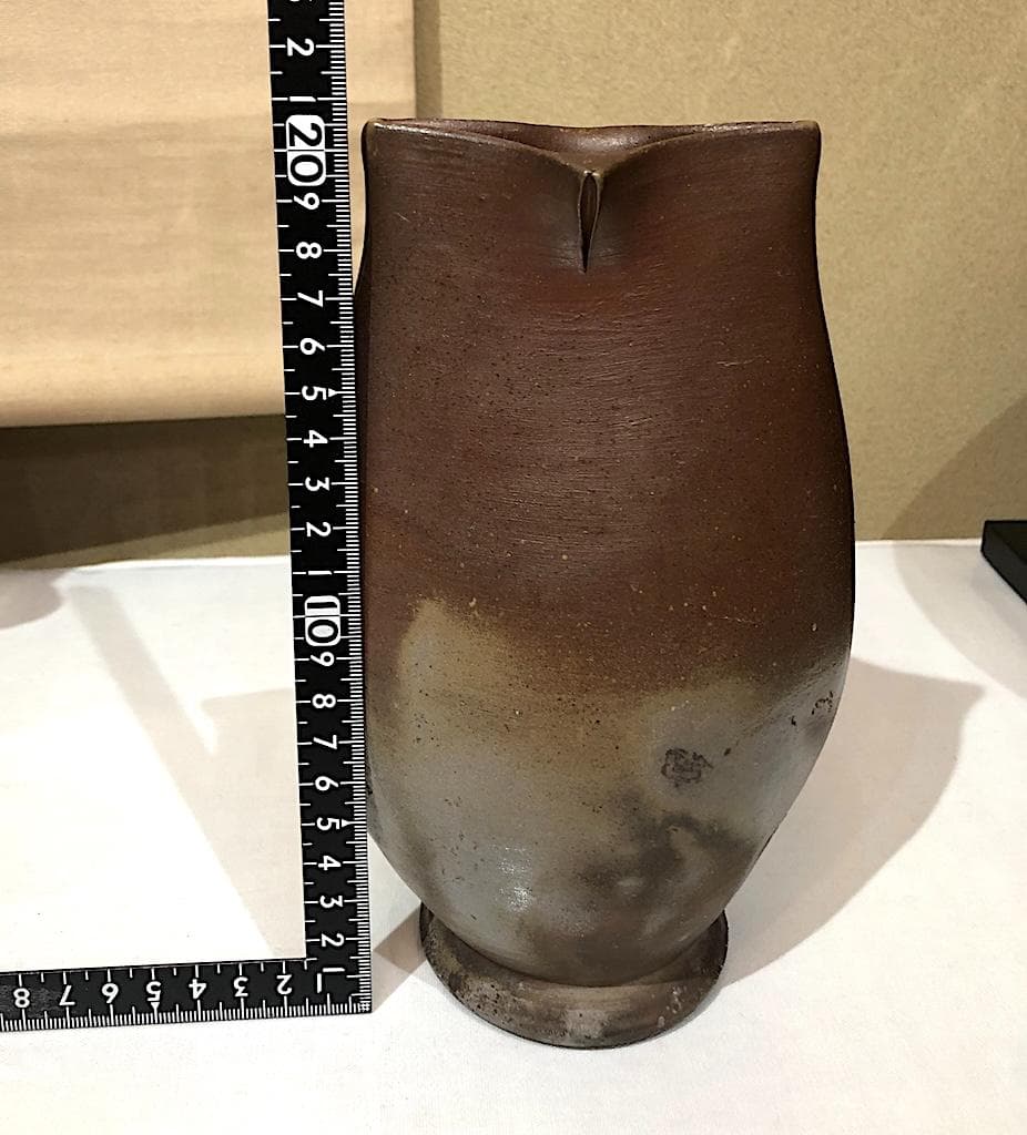 備前花瓶３点　左・木村友敬、中・末石高仙、右・不明、箱無　無傷　在銘　まとめて。