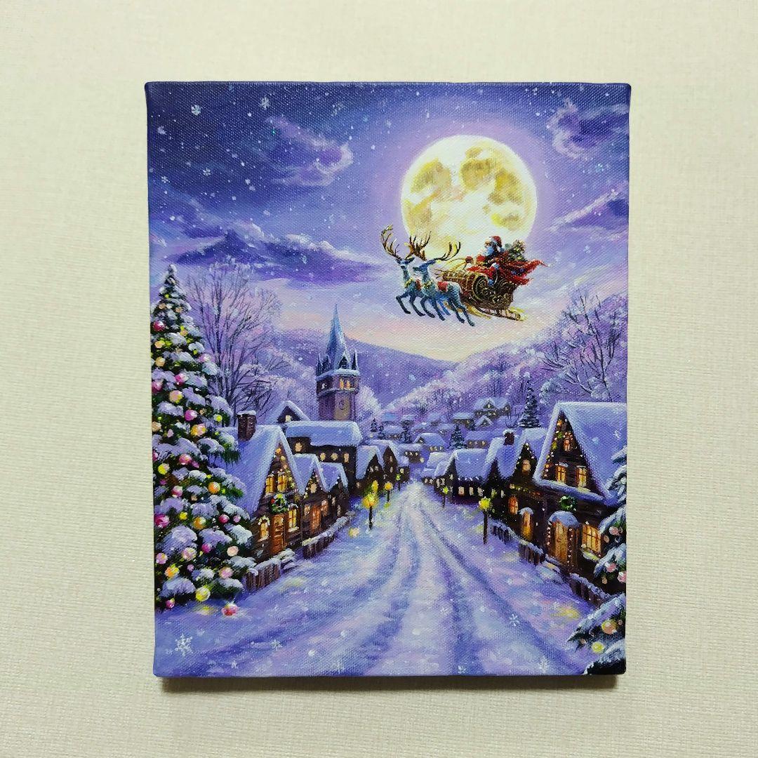 む*ん様 【雪の降る町】アクリル画 F3 風景画 絵画