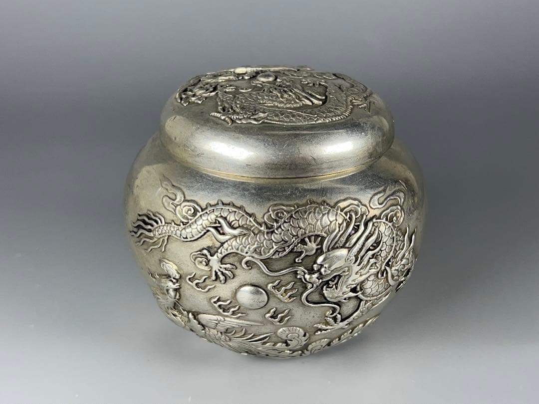 中国古美術 茶道具 小物入れ 置物 龍鳳紋 乾隆年製在銘 浮き彫り 厚重 美品