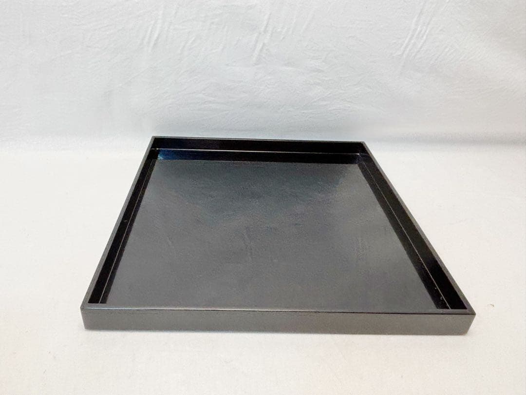 未使用 懐石道具 塗師 真斉作 利休好 木製黒真塗 折敷膳 会席膳 5客揃 共箱