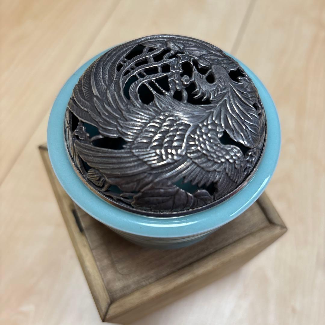 新品　未使用　香炉　925銀製　透かし　鳳凰蓋