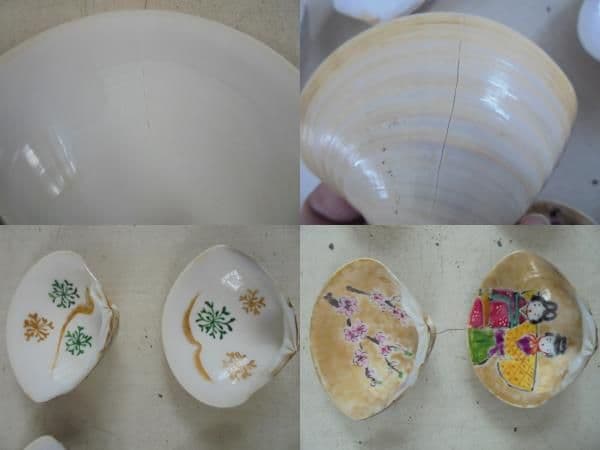 AKa6898　貝殻６個　内絵入り３個　切子　皿　セット