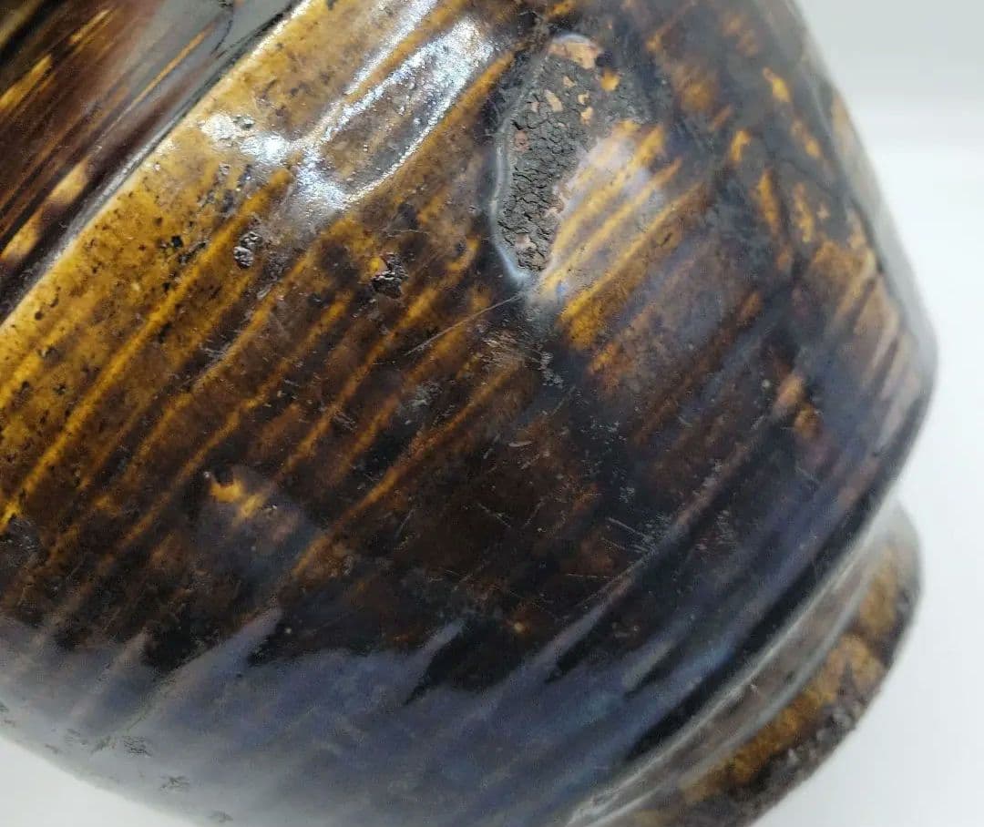 貴重　古美術 朝鮮古陶磁器 李朝 飴釉 面取 壷 時代物