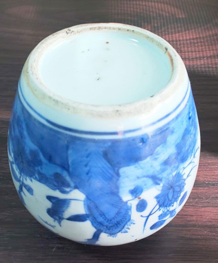 中国美術 明時代 白磁染付花鳥文様 壺型 陶磁器 茶壷