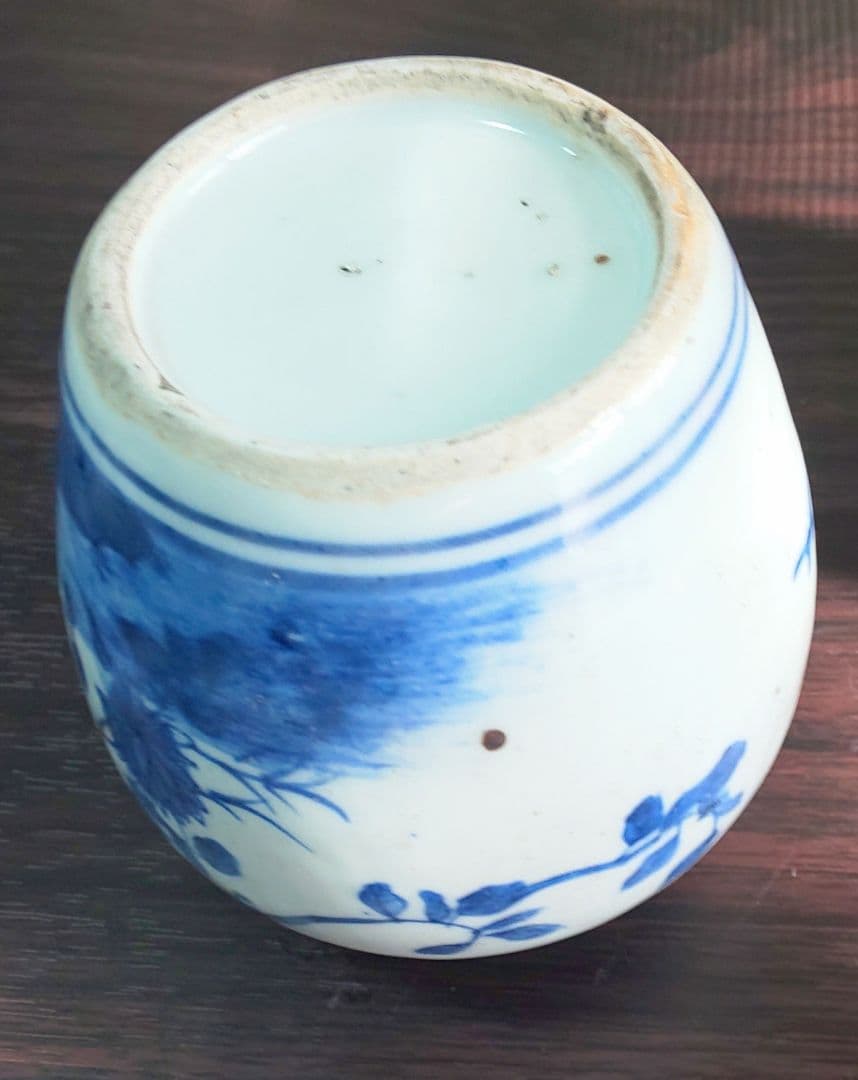 中国美術 明時代 白磁染付花鳥文様 壺型 陶磁器 茶壷