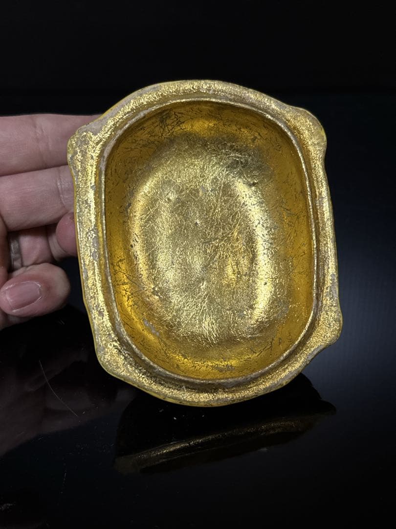 平安 真清水 蔵六 造 交跡 内金箔張 大亀 香合 桐共箱付