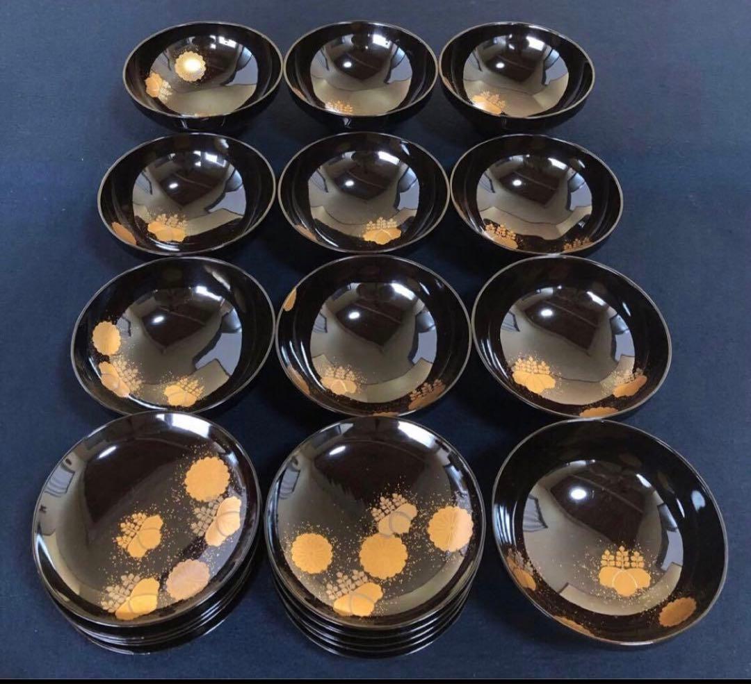 《レ》黒塗 菊桐蒔絵 煮物椀10客 雑煮椀 木製漆器 木箱251113え1