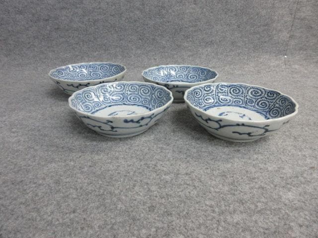 古伊万里染付蛸唐草文なます皿4枚 [B26416]