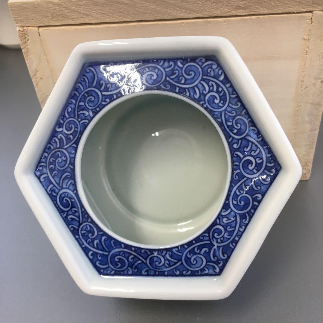 骨董品 青絵 六角灰皿 陶楽 造 Ｎ888Ｈ