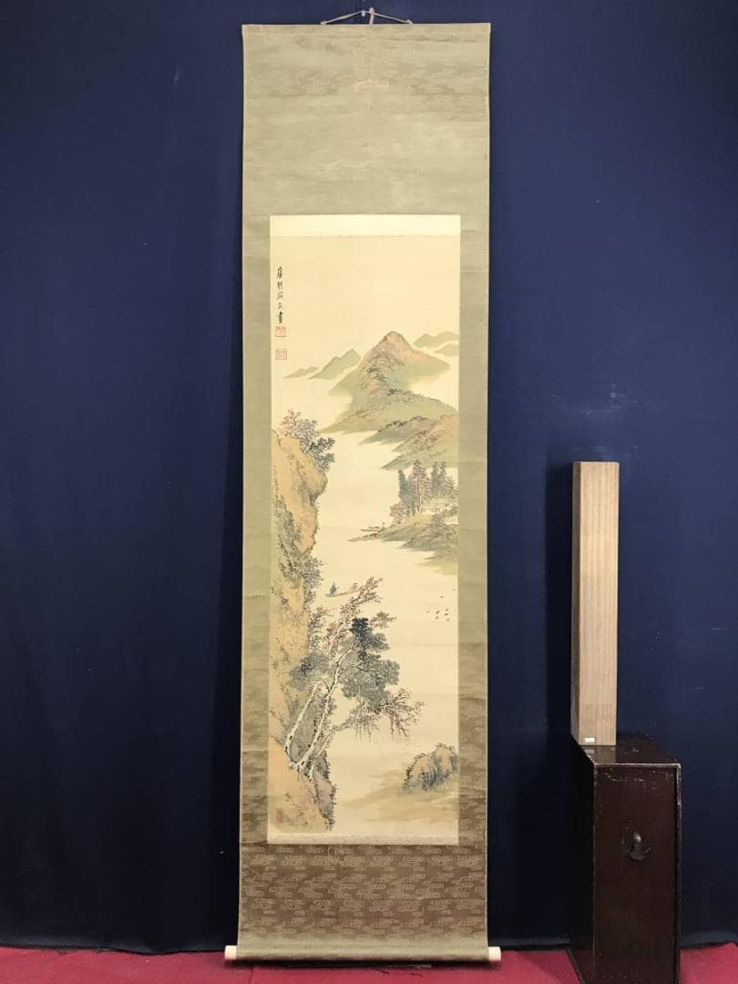 真作/西尾廣耕/山水遊舟図/山水図/青緑/秋景山水図/名家伝来/AD-883
