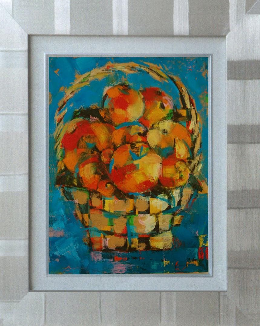 油絵 菅家令子 絵 絵画インテリア 額付(白) uF6-051721 静物 果物