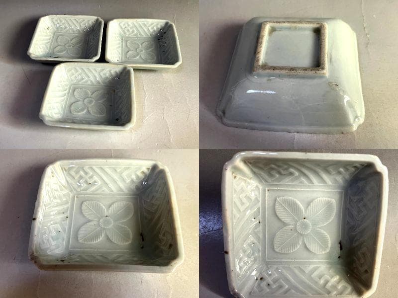 小皿■花紋四角白磁3枚 江戸期 角皿 古美術 時代物 骨董品■