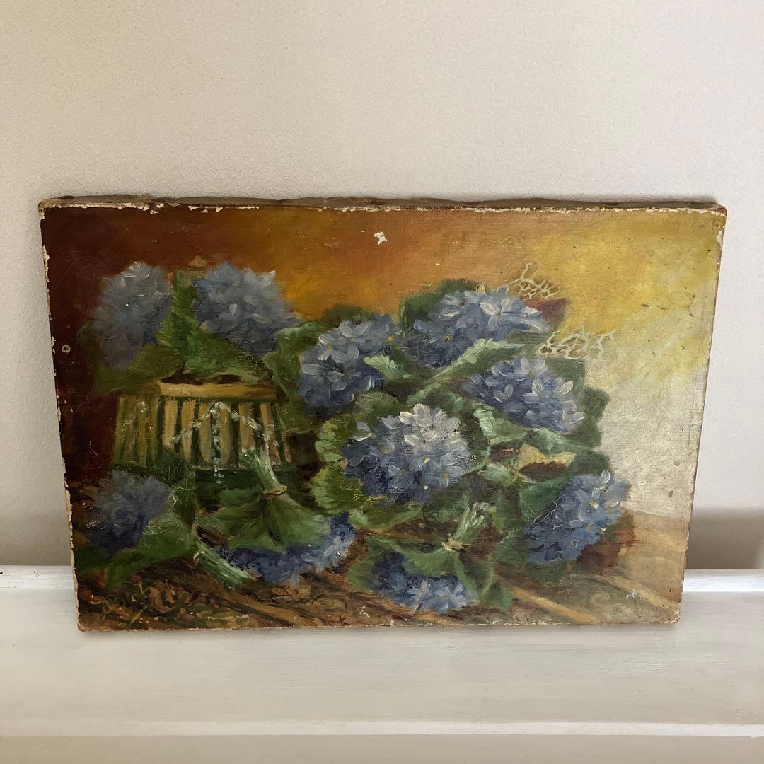 フランスアンティーク　スミレの古い油絵