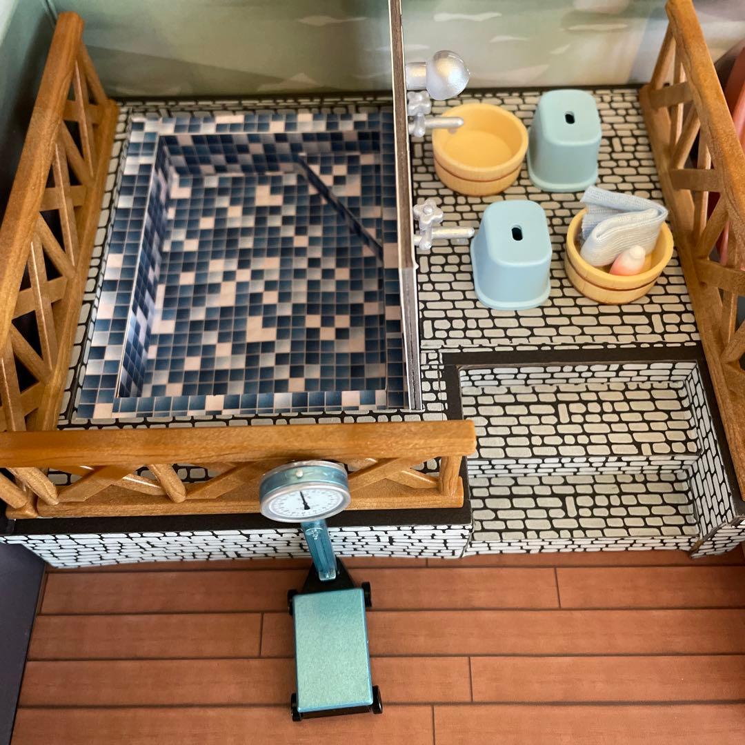 リーメント シルバニア ミニチュア 背景付●温泉 銭湯ガチャ ミニリカちゃん