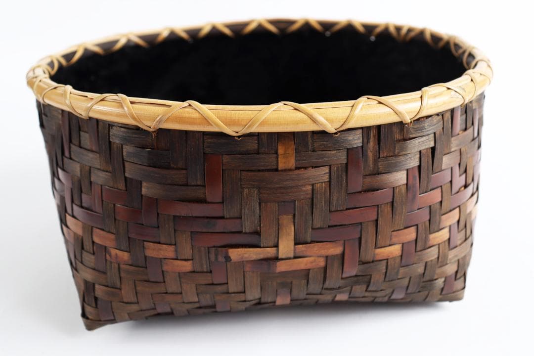 茶道具 水谷六々斎 利休好 竹編 油竹 炭斗 竹籠 共箱