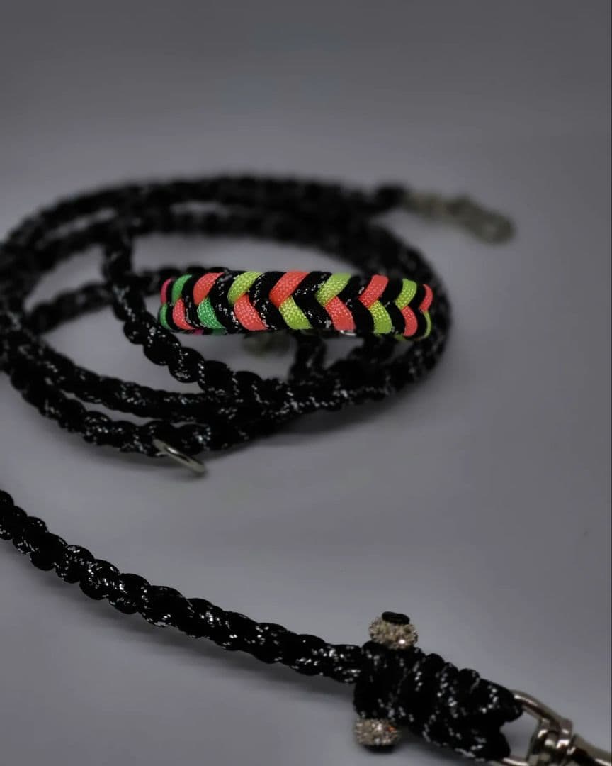 パラコード スネークレインボー首輪&ラメブラックリード