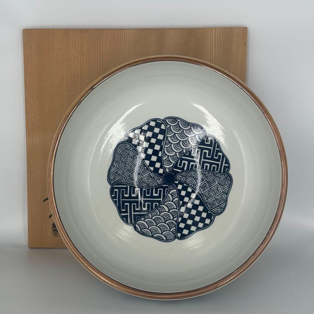 手塚景雲　染付桶側水指　茶道具　共箱