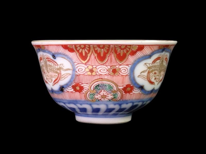 大聖寺伊万里　金襴手　窓絵　鳳凰紋　煎茶碗　向付　５客　A213AS-CWm