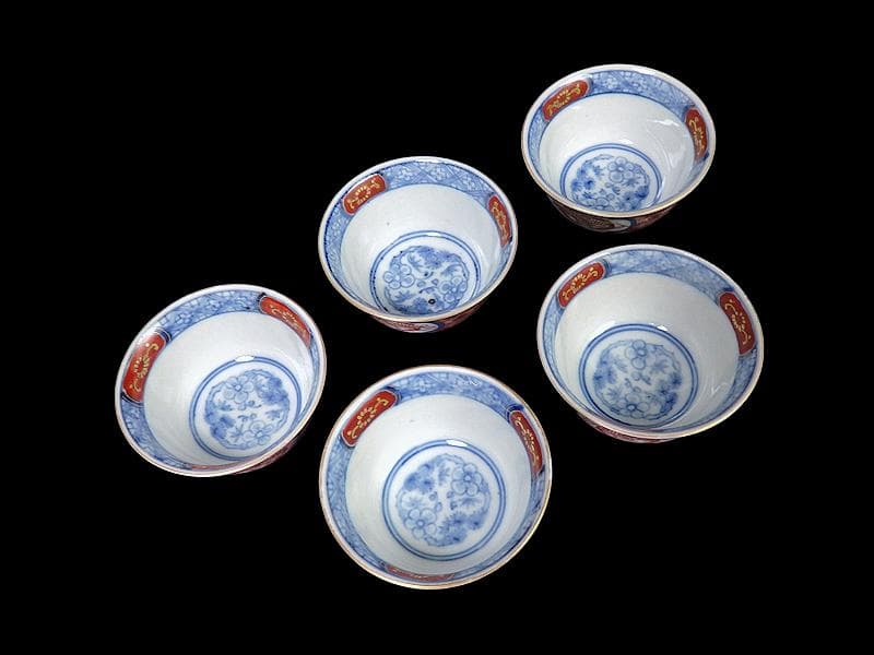 大聖寺伊万里　金襴手　窓絵　鳳凰紋　煎茶碗　向付　５客　A213AS-CWm