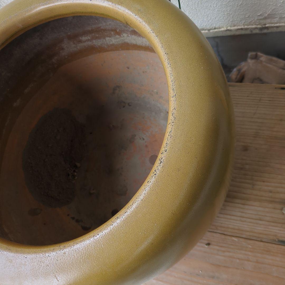 骨董 火鉢 黄土色 メダカ 金魚 睡蓮鉢 鉢カバー テーブル 水鉢 レトロ