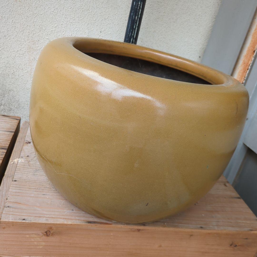 骨董 火鉢 黄土色 メダカ 金魚 睡蓮鉢 鉢カバー テーブル 水鉢 レトロ