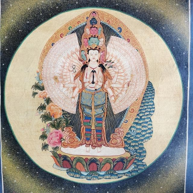 千手観音菩薩　曼荼羅　：　タンカ　仏画（額縁なし）