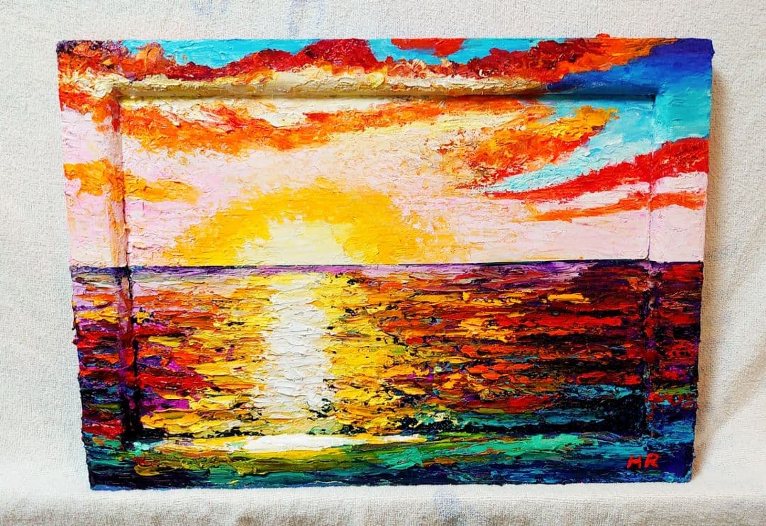 油絵 絵画【夕暮れ海】