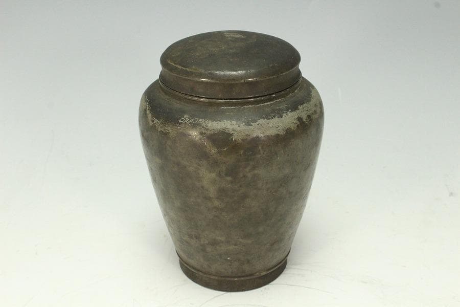 中国美術 煎茶 唐物 古錫 茶入 尚天泰造 時代物 古美術(K-YC457)