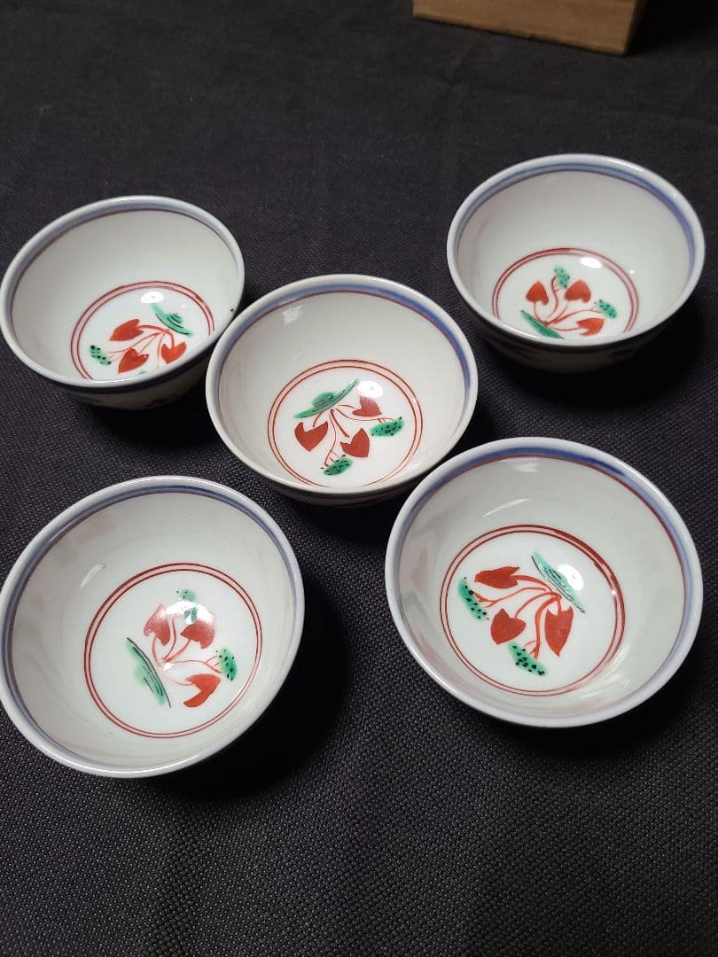 須田菁華造古赤絵魚藻文茶碗5客