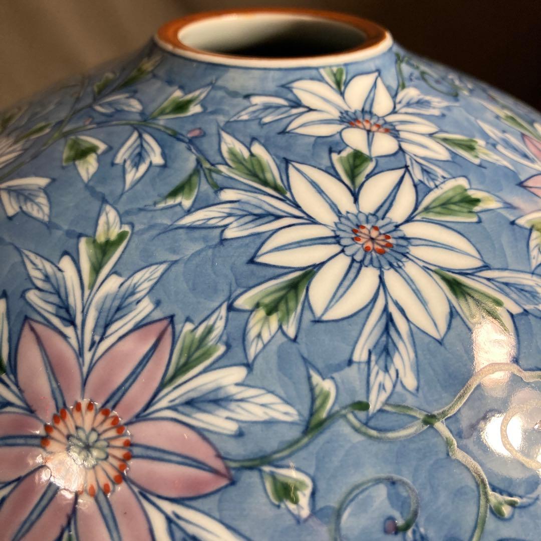 【源右衛門】古伊万里の伝統　日本の名窯　舘林源右衛門作　染錦鉄線花文　大花瓶