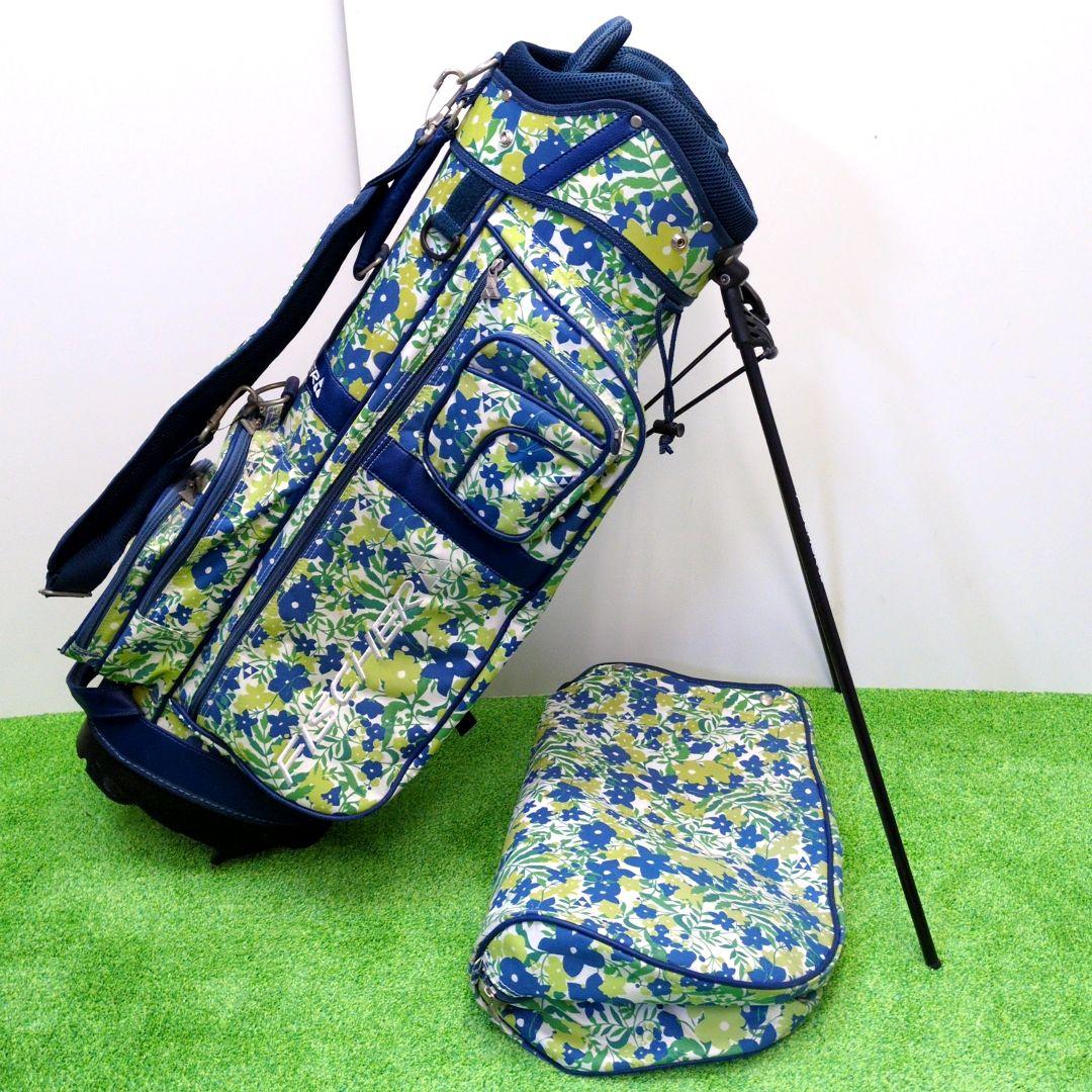 フィッシャー　スタンド式ゴルフバッグ 　6分割　青緑花柄