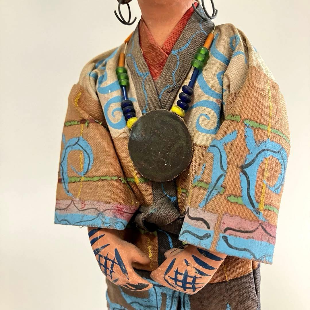 北海道　昭和初期　アイヌ　風俗人形　夫婦像　民俗資料　厚司織　タマサイ　民芸