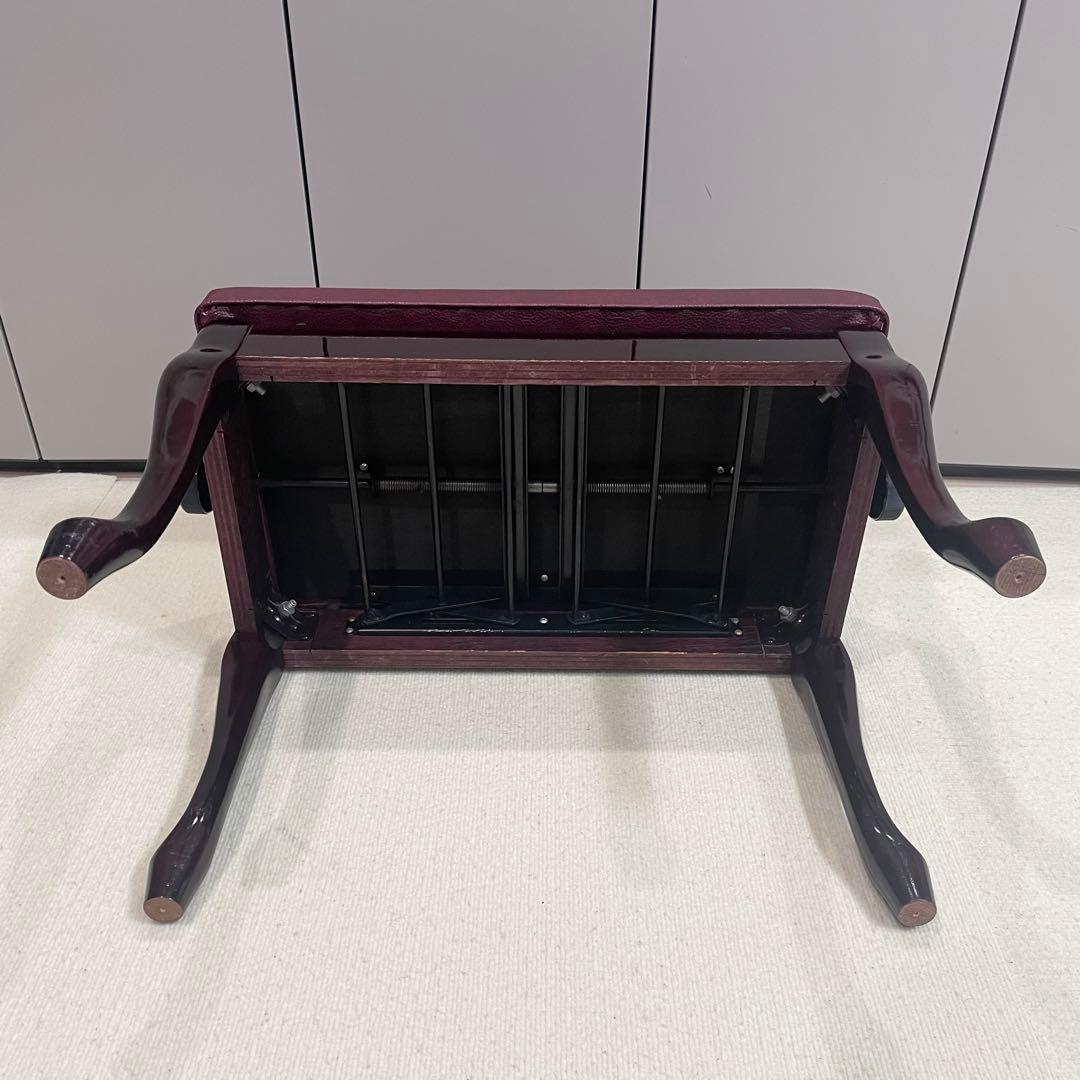 猫脚ピアノ椅子　昇降式　スツール　ワインレッド　アンティーク　シートカバー付き